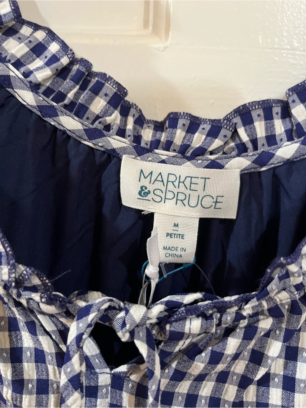Market & Spruce Navy Gingham Maxi Dress with Cap Sleeves - Picture 8 of 8